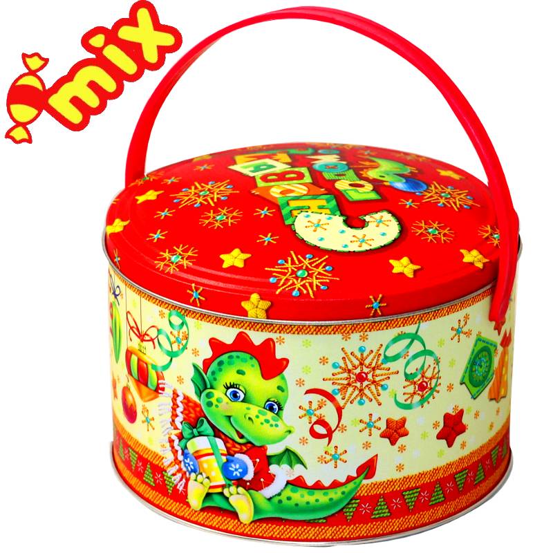 Детский новогодний подарок в жестяной упаковке весом 650 грамм по цене 705 руб