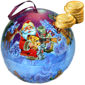 Детский подарок на Новый Год  в жестяной упаковке весом 300 грамм по цене 293 руб