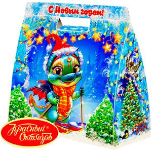 Сладкий подарок на Новый Год в картонной упаковке весом 1000 грамм по цене 728 руб